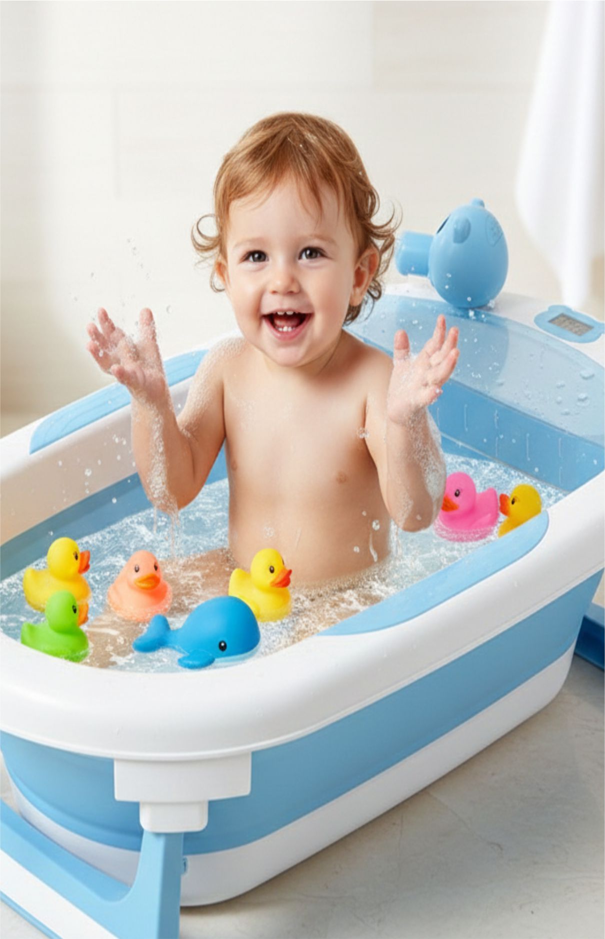 Bebe feliz en el bano